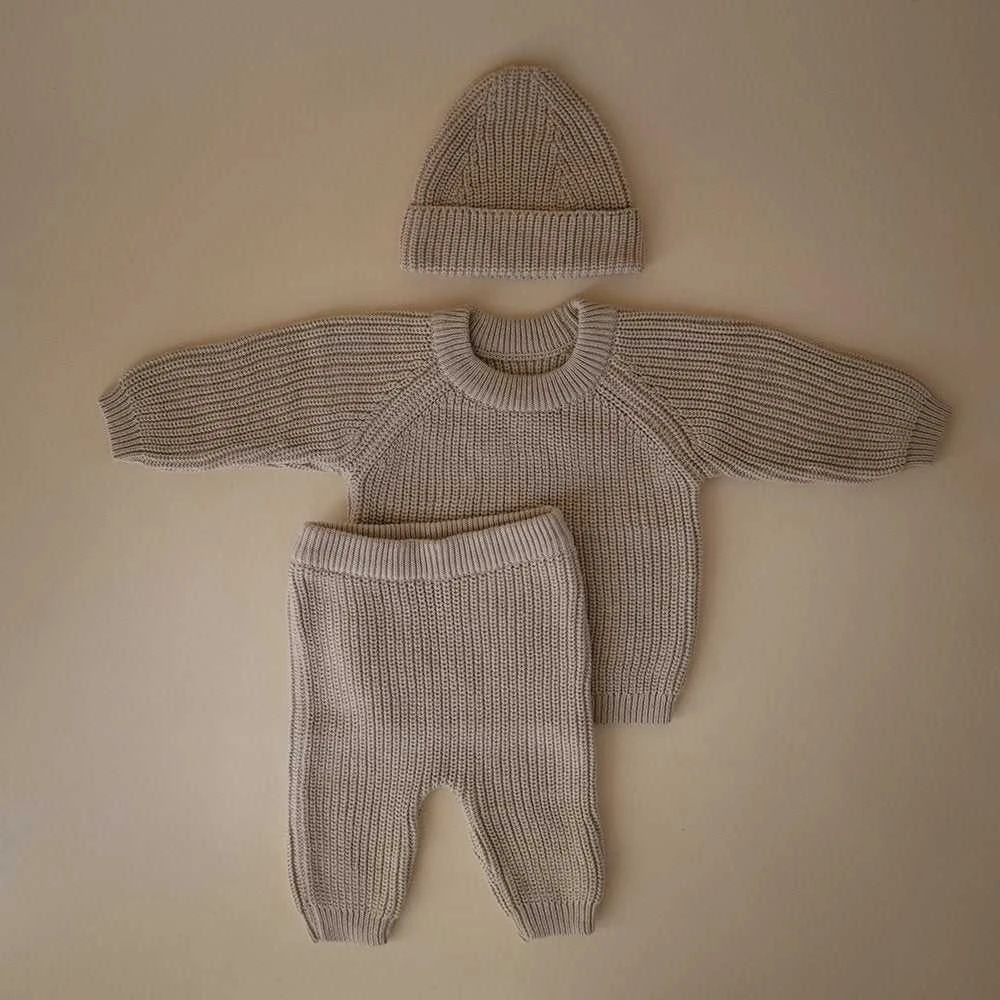 Mushie megztos kelnės Chunky Knit Pants rusvai gelsvas (įvairūs dydžiai)