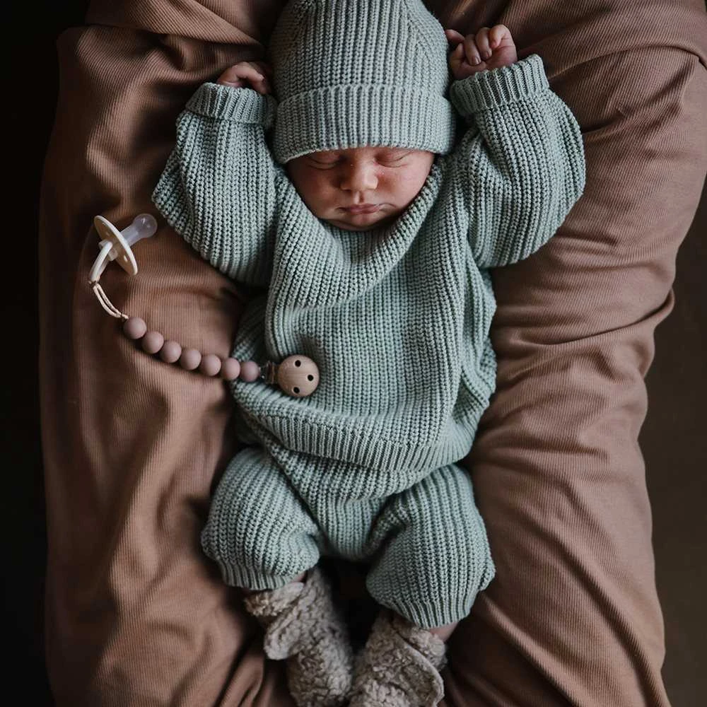 Mushie megztos kelnės Chunky Knit Pants Light Mint (įvairūs dydžiai)