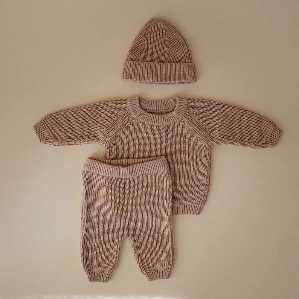 Mushie megztos kelnės Chunky Knit Pants Blush (įvairūs dydžiai)