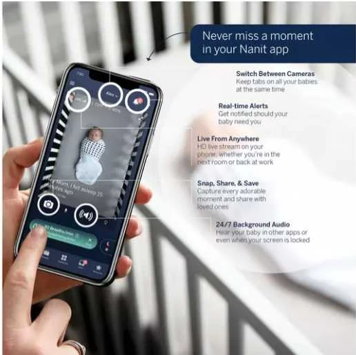 Nanit Pro Complete Monitorius System with Breathing Motion mobilioji auklė su universaliu stovu ir sienos laikikliu bei pilnas kvėpavimo monitorius