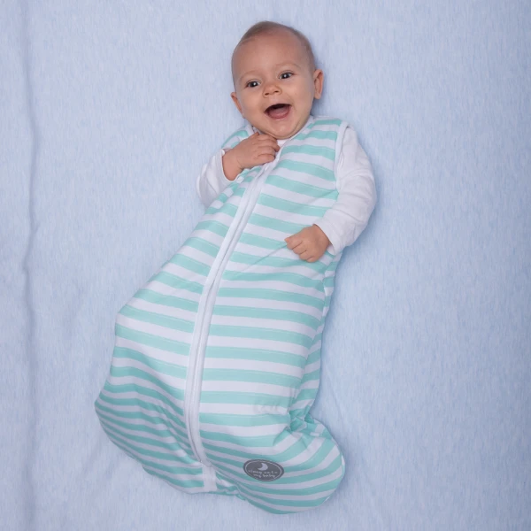 Natulino BabyComfort dvisluoksnis kūdikio miegmaišis (mint strypes / baltas spalva)