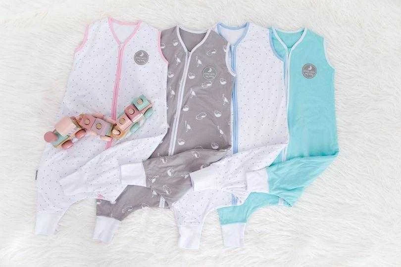 Natulino LITTLE WALKERS dvisluoksnis kūdikio miegmaišis Baltas Pilkas Waves & Mint