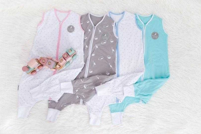 Natulino LITTLE WALKERS dvisluoksnis kūdikio miegmaišis Baltas Pilkas Waves & Mint