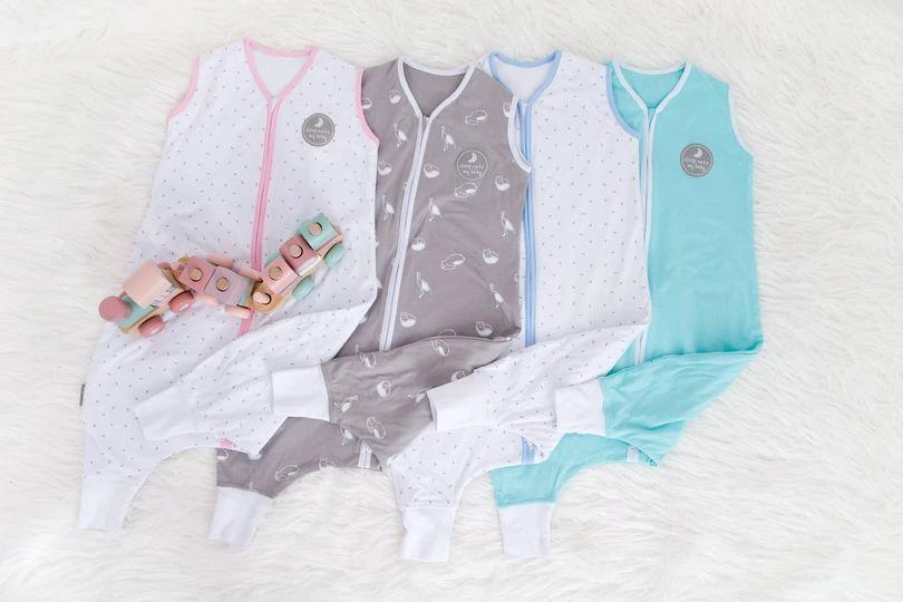 Natulino LITTLE WALKERS dvisluoksnis kūdikio miegmaišis Baltas Pilkas Waves & Mint