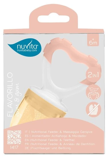 Nuvita Flavorillo 2in1 kieto maisto ir vaisių maitintuvas-kramtukas English Rose