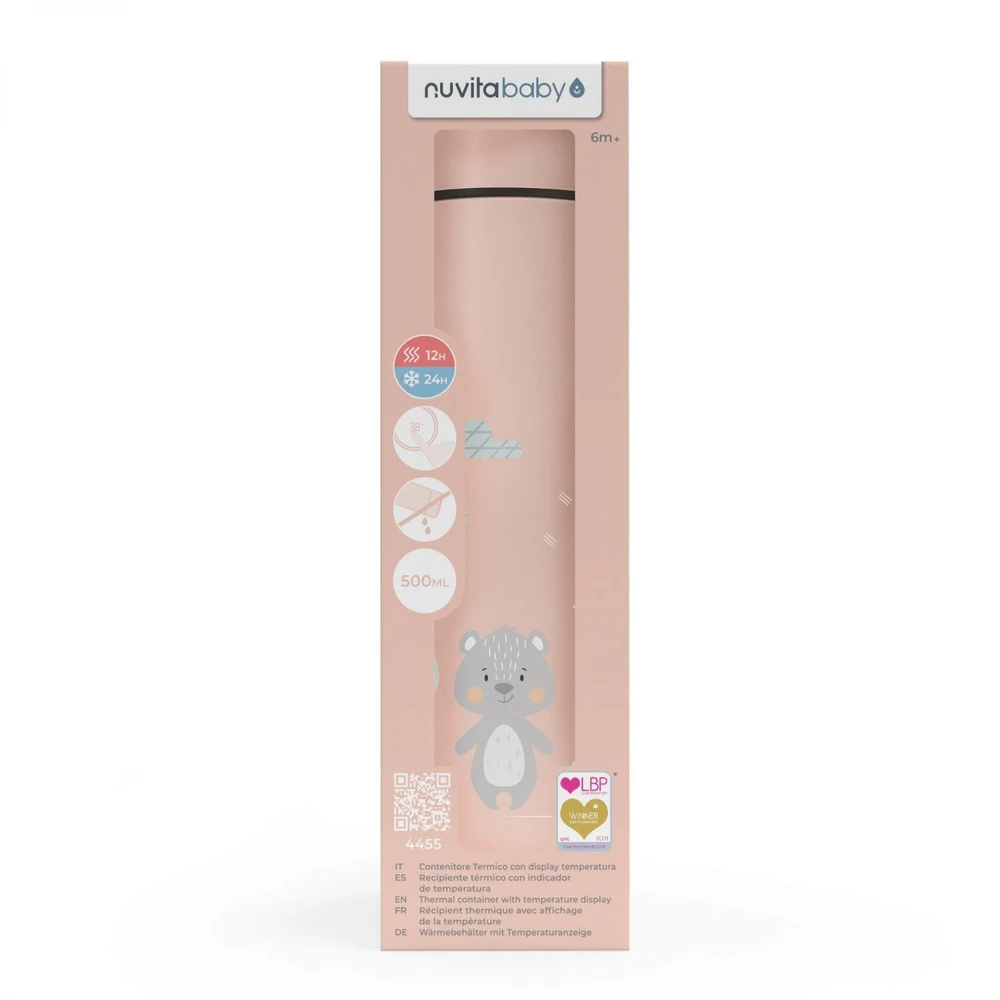Nuvita nerūdijančio plieno termogertuvė su LED termometru English Rose, 500 ml