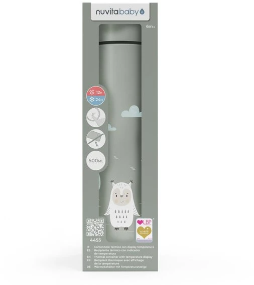 Nuvita nerūdijančio plieno termogertuvė su LED termometru Sage Žalias, 500 ml