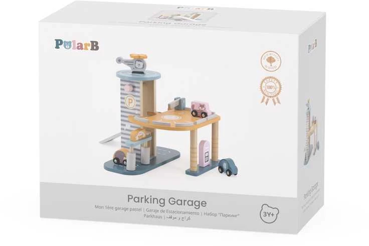 Viga Toys Medinė Garažas su Helikopteriu ir Automobiliais