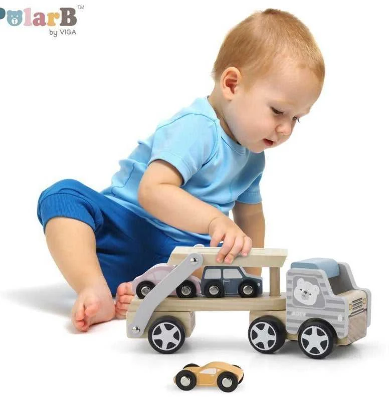 VIGA Medinė automobilių pervežimo priemonė su automobiliukais