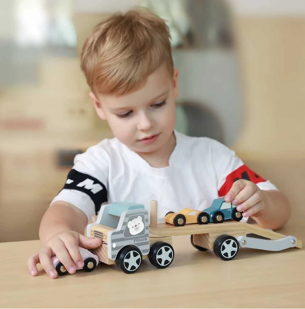 VIGA Medinė automobilių pervežimo priemonė su automobiliukais