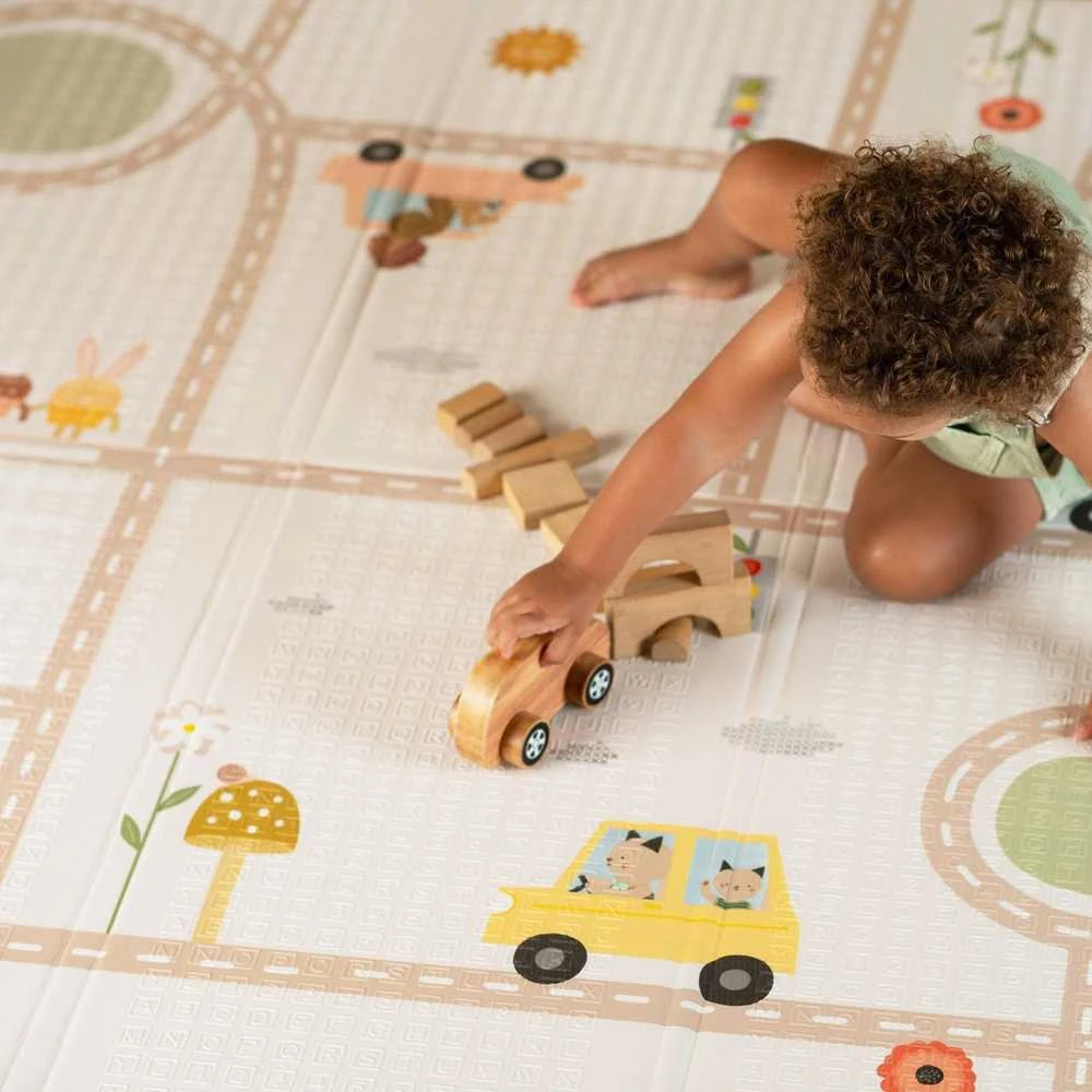 Taf Toys didelis dvipusis vandeniui atsparus putų kilimėlis Fold and Fun, 150 x 200 Highway adventures