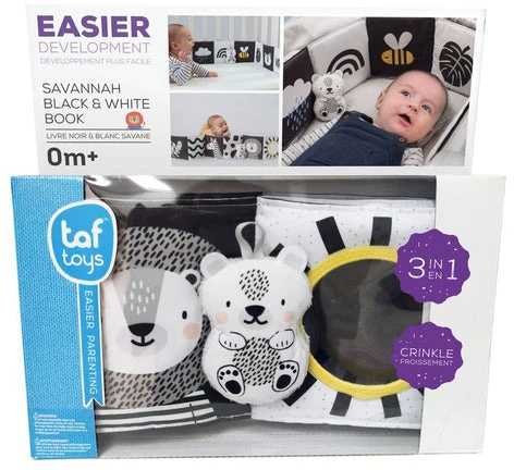 Taf Toys dvipusė kontrastinė knygelė kūdikiui Savannah Juodas & Baltas Book, 0 mėn.+