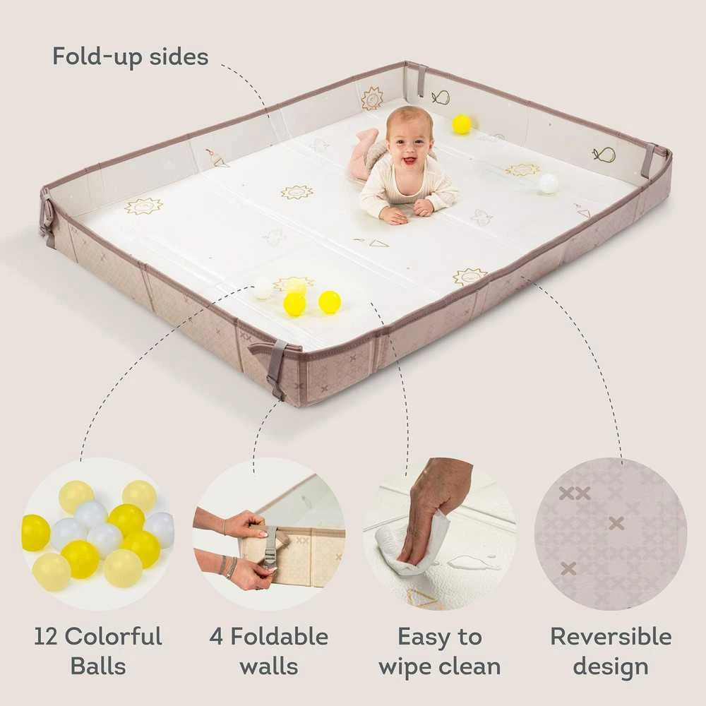 Taf Toys dvipusis vandeniui atsparus putų kilimėlis Fold and Fun, 150 × 180 su kamuoliukais