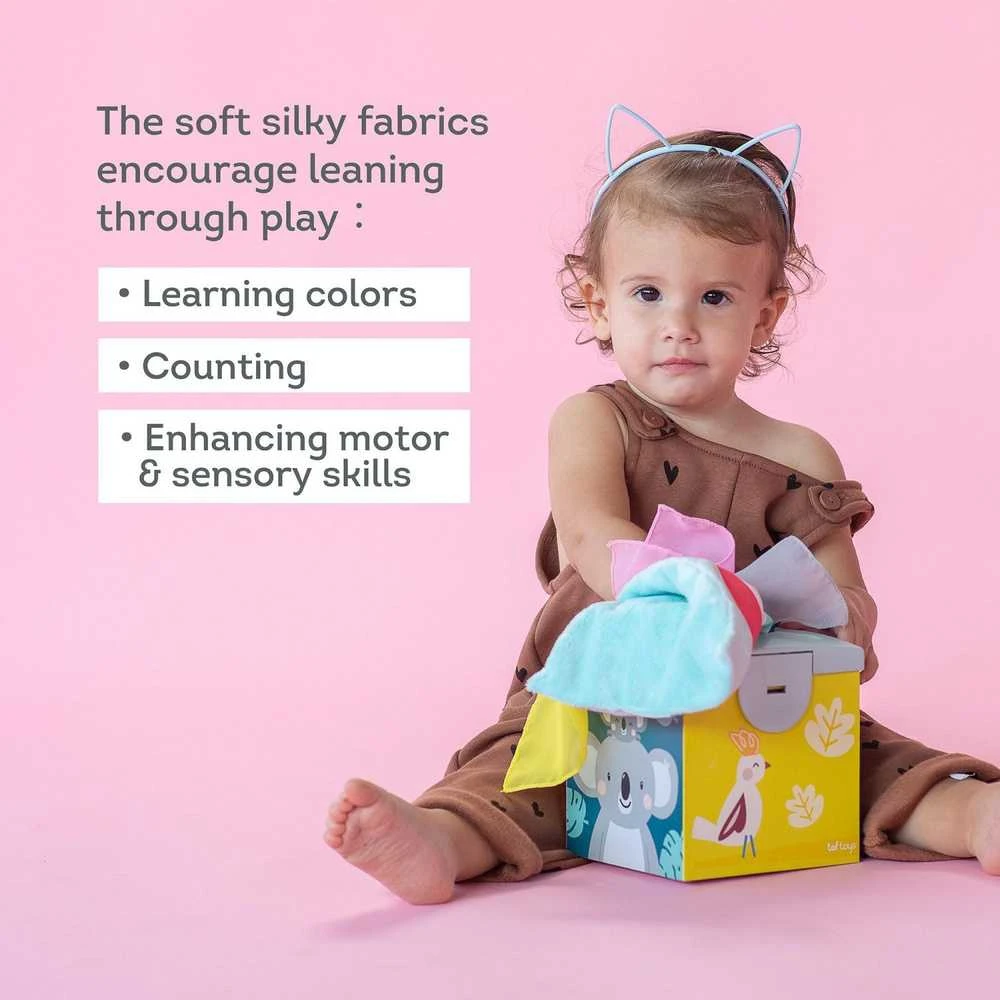 Taf Toys lavinamasis žaislas - jutiminė audinių dėžutė Kimmy Koala Wonder Tissue Box