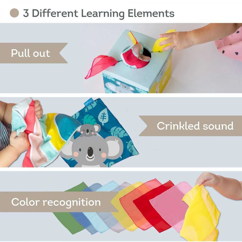 Taf Toys lavinamasis žaislas - jutiminė audinių dėžutė Kimmy Koala Wonder Tissue Box