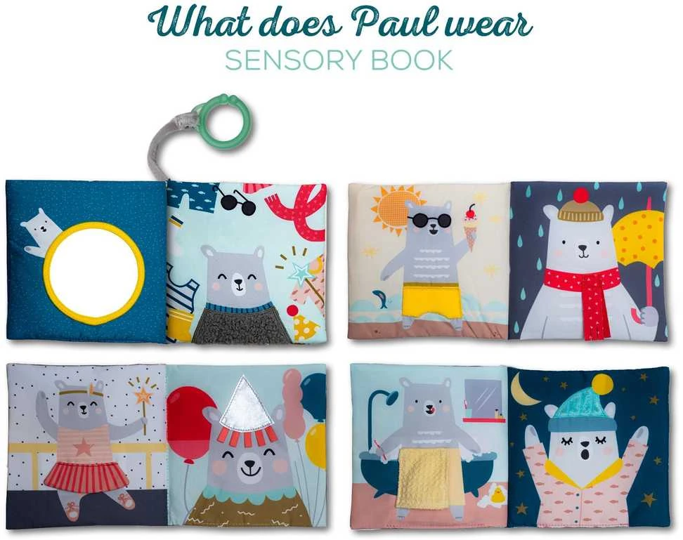 Taf toys lavinamoji knygelė What does Paul wear