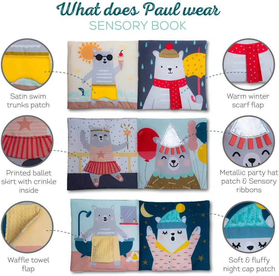 Taf toys lavinamoji knygelė What does Paul wear