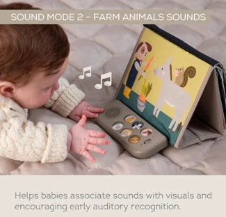 Taf Toys muzikinė lavinamoji knygelė pilvuko laikui Farm Musical Tummy Time Book, 0 mėn.+