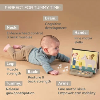 Taf Toys muzikinė lavinamoji knygelė pilvuko laikui Farm Musical Tummy Time Book, 0 mėn.+