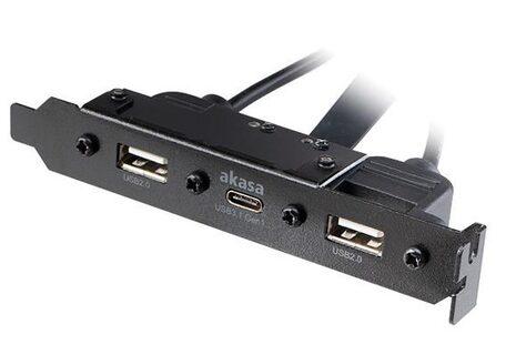 Akasa vidinis USB 3.0/2.0 į išorinį USB-C ir 2x USB 2.0 Type-A adapterio laidas - 40 cm, juodas