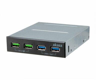 „Akasa USB 3.1 Gen2“ ir „Quick Charge Panel“ 3,5 colio – juodos spalvos