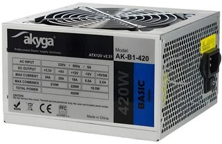 AKYGA AK-B1-420 Basic ATX maitinimo šaltinis 420W AK-B1-420 Fan12cm P4 3xSATA