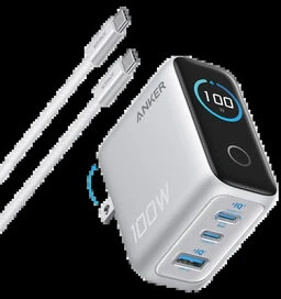 Anker charger 100W, 2xUSB-C, 1xUSB sidabrinis