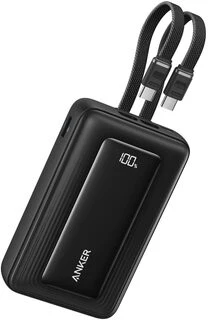 „Anker Zolo“ išorinė baterija (45 W, įmontuoti du USB-C laidai) | 20000 mAh | Juodas