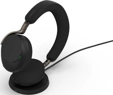 Jabra Evolve2 75 belaidės ausinės ant įkrovimo stotelės