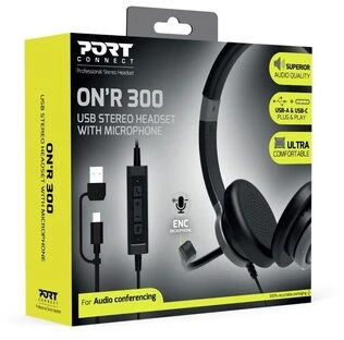 Ausinės PORT CONNECT | Stereo USB Headphone PRO ON'R 300 | su laidu | On-ear | Juodas | Noise canceling