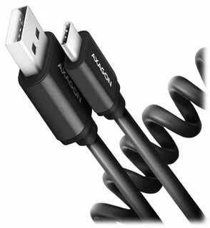 Axagon Data and charging USB 2.0 kabelio ilgis 1.1 m. 3A. Juodas twisted.