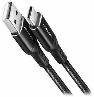 Axagon Data and charging USB 2.0 kabelio ilgis 1.5 m. 3A. Juodas braided.
