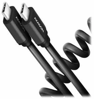 „Axagon“ duomenų ir įkrovimo USB 2.0 laidas, 1,1 m ilgio. PD 60W, 3A. Juodas susisuko.