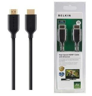 BELKIN CABLE,HDMI,M/M,2M,DIDELIS GREITIS su ETHERNETU,Juodas,Auksinis