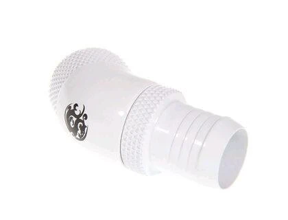 Bitspower jungtis, 45 laipsnių, G1/4 colio AG – 13 mm ID – pasukama, balta