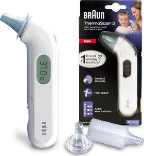 Braun Thermoscan 3 infraraudonųjų spindulių ausies termometras IRT3030 Atminties funkcija, Matavimo laikas 1 s, Baltas