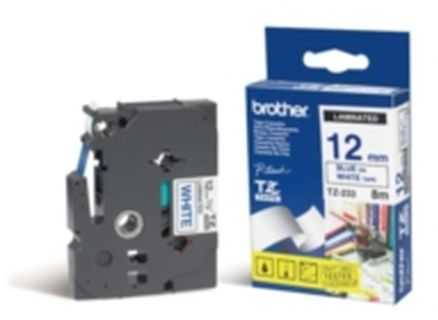 Brother | TZe-233 Laminated Tape | Mėlyna on Baltas | TZe | 8 m | 1.2 cm