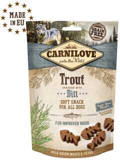 Vafo Praha Sro CARNILOVE SEMI-MOIST SOFT SNACK Upėtakis praturtintas krapais - skanėstas šuniui - 200 g