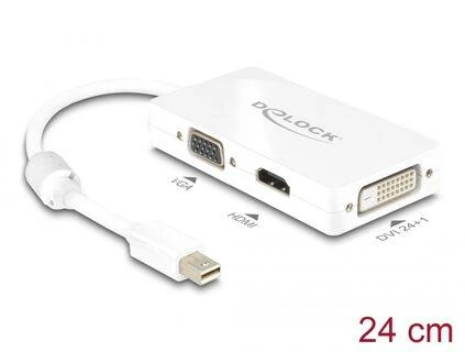 DELOCK Adapteris mini Displayport 1.1 male > VGA / HDMI / DVI moteriškas Pasyvus baltas