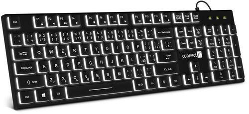 „Connect IT Chocolate WhiteStar“ biuro klaviatūra su foniniu apšvietimu, CZ SK, juoda