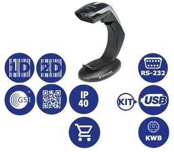 Datalogic brūkšninio kodo skaitytuvas Heron HD3430 rinkinys 2D USB RS-232 Kabelis Juodas
