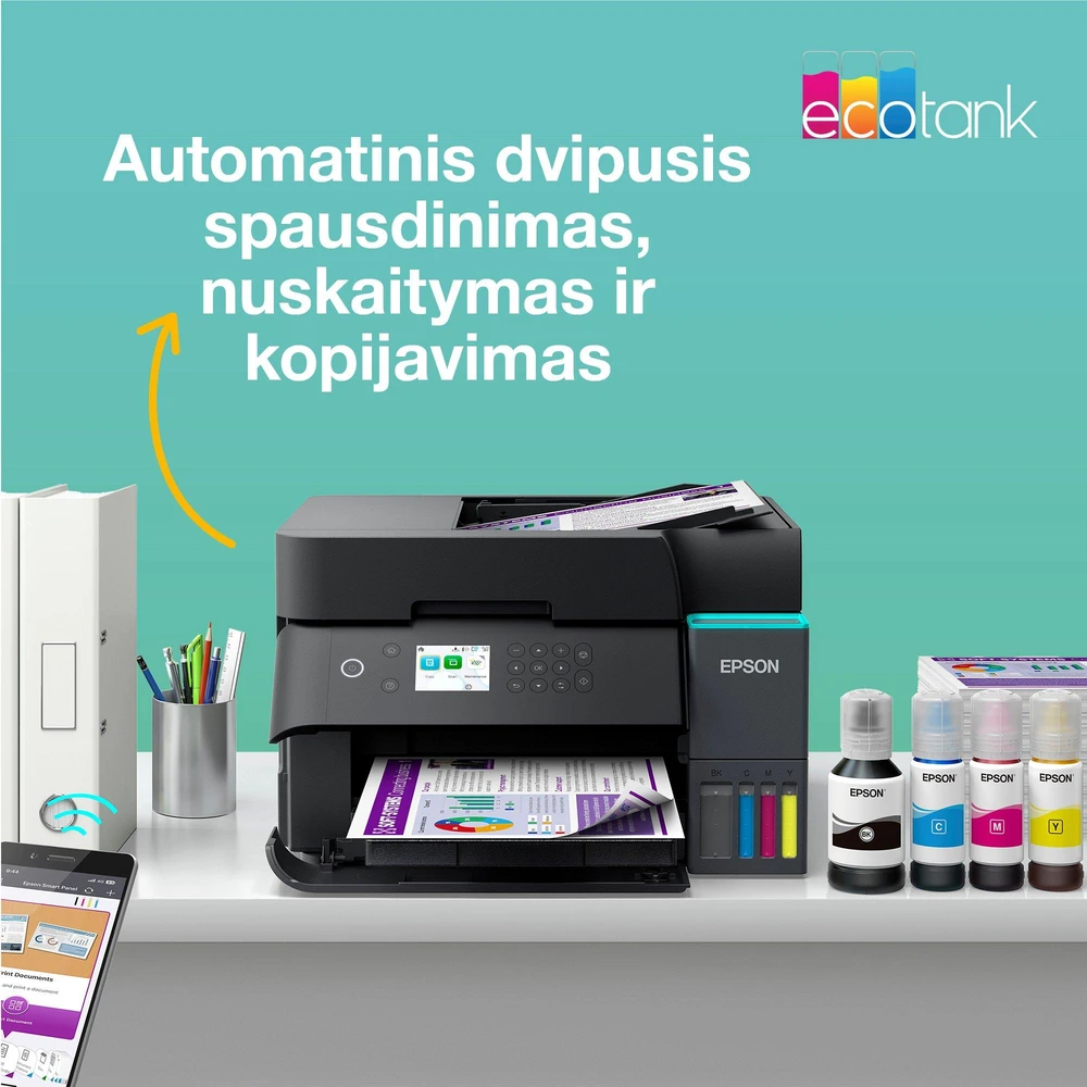 Daugiafunkcis spausdintuvas Epson EcoTank L6370 | A4 | spalvotas | Wi-Fi | Ethernet | automatinis dvipusis spausdinimas (C11CL43403)