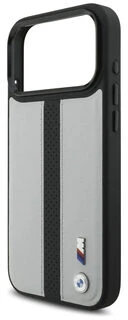 Dėklas BMW M Perforated Stripe Logo MagSafe Apple iPhone 17 Pro pilka