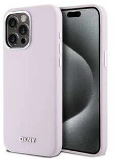 DKNY DKHMP15XSMCHLP Apple iPhone 15 Pro Max 6.7″ rožinės spalvos kietas dėklas Liquid Silicone Small Metal Logo MagSafe