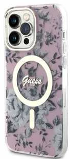 Guess GUHMP14XHCFWSP Apple iPhone 14 Pro Max 6.7″ rožinės spalvos kietas dėklas Flower MagSafe