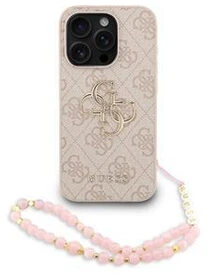 Guess PU 4G Metal Logo Strap dėklas skirtas Apple iPhone 15 Pro Max rožinės spalvos