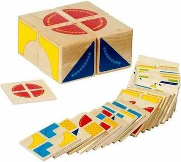 Goki Medinė loginė Tetris dėlionė su 18 spalvotų kaladėlių ir užduočių kortelėmis vaikams nuo 3 metų