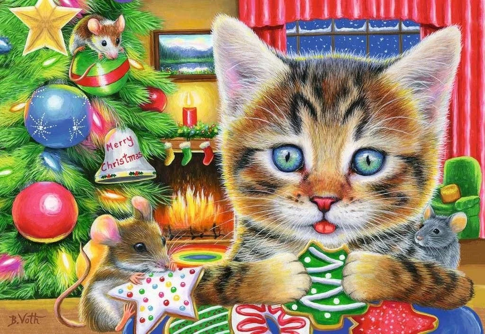Ravensburger Dėlionė 2x24 vnt. - Kalėdiniai kačiukai aprašymas - Prekės nuotrauka