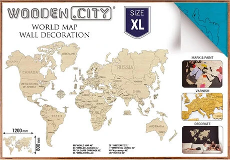 Dėlionė WOODEN CITY 3D Medinė pasaulio mapa XL mėlyna