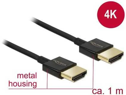 DELOCK kabelis didelės spartos HDMI su eternetu – HDMI-A kištukas > HDMI-A vyriškas 3D 4K 1 m Slim Premium